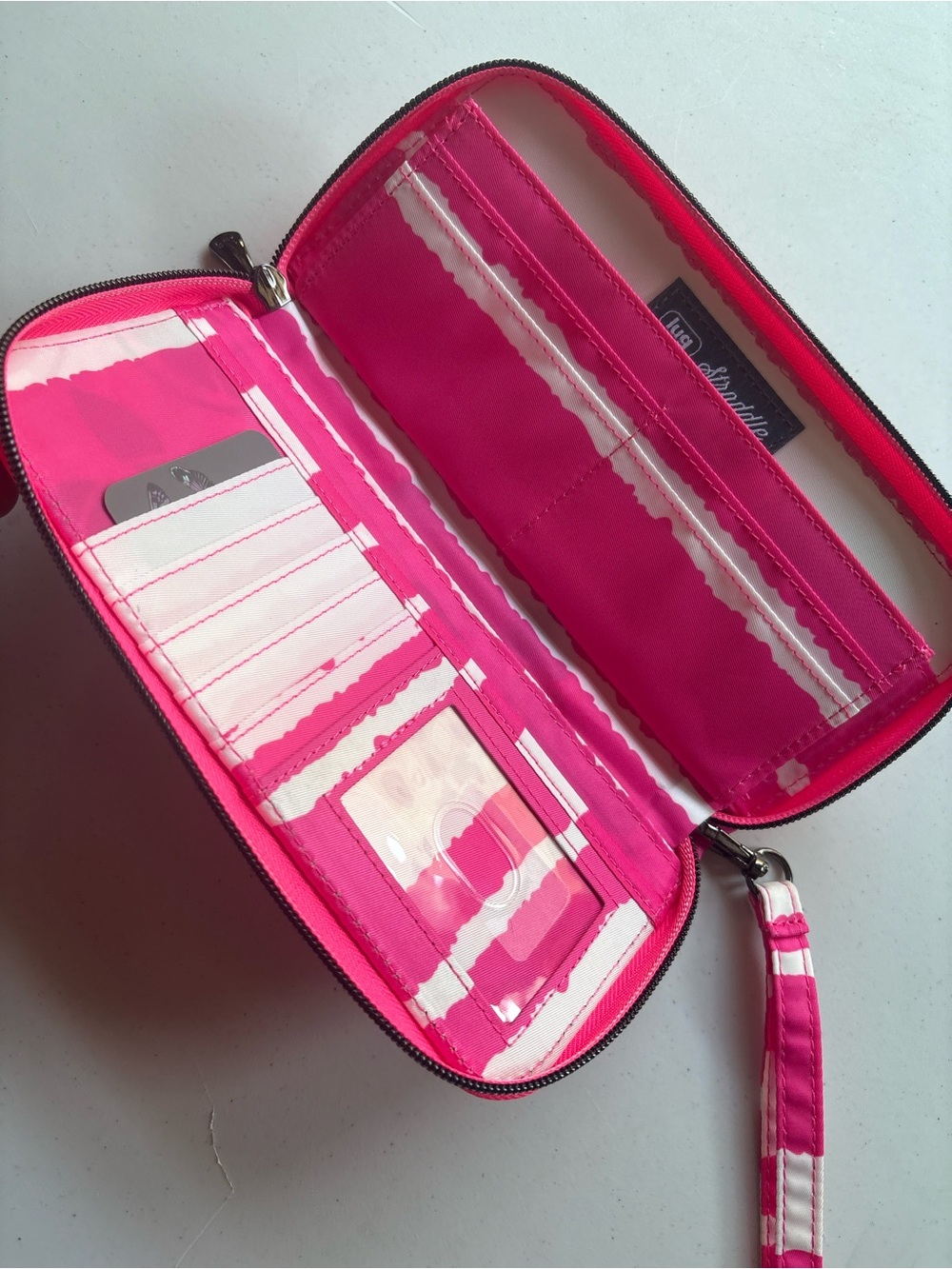 Lug Pink and White Quilted Zip Wallet with Wristlet Strap - Picture 7 of 7